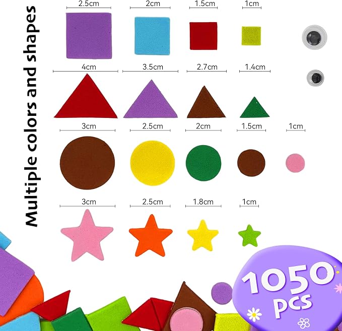 1050 pcs Foam Shapes Stickers, 4shapes-10 Colors Self Adhesive Shape - Image 2