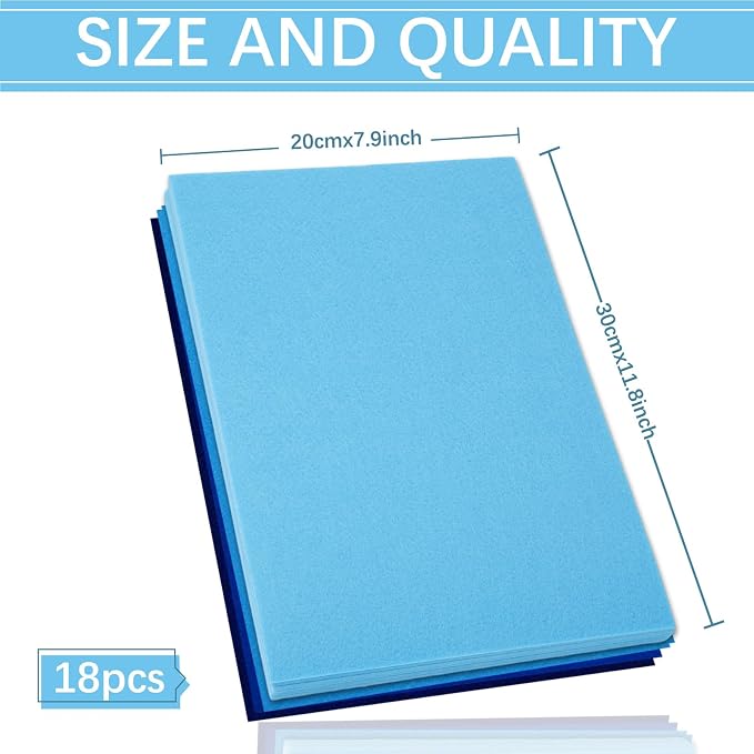 Whaline 18Pcs Blue Felt Fabric Sheets Soft Thick Assorted 6 Colors Craft Felt - Image 3