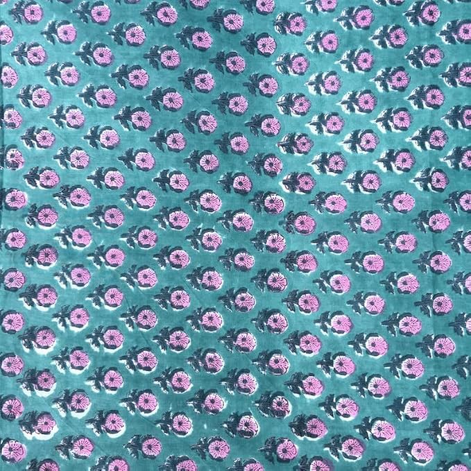 E-Tailor® Indian Ethnic 100% Cotton Voile Running Hand Block Print Natural - Image 2