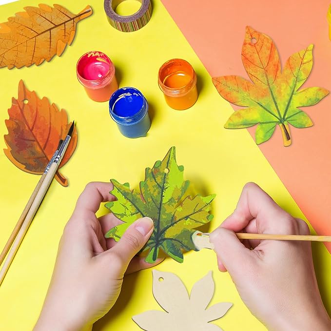 36PCS Wooden Fall Ornaments to Paint Thanksgiving Decorations, 6 Styles DIY - Image 6