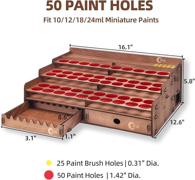 OPHIR Wooden Paint Holder Rack, 50 Holes Dia.1.42 Inches, Painting Brush Holder - Image 3