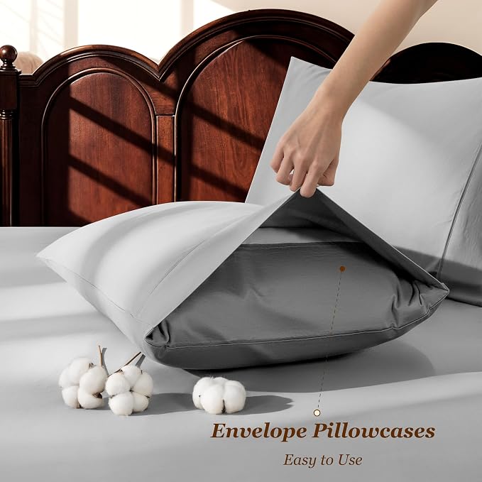 LBRO2M 100% Cotton Sheets Set Deep Pocket 24", 1000 Thread Count Full Size 4 - Image 6