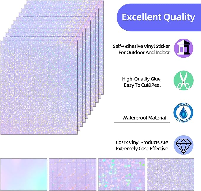 36 Sheets Holographic Laminate Sheets Clear Self Adhesive Sticker Paper | - Image 2