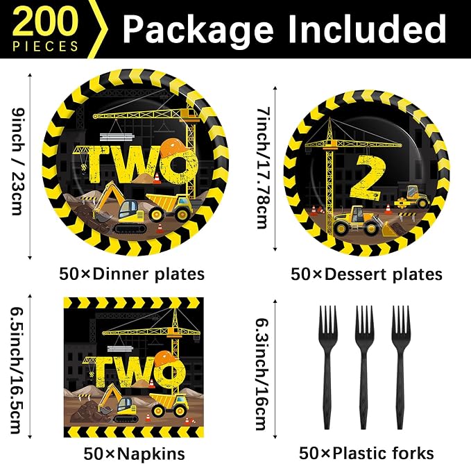 50 Guests Construction Birthday Plates and Napkins Forks Party Supplies - Image 2