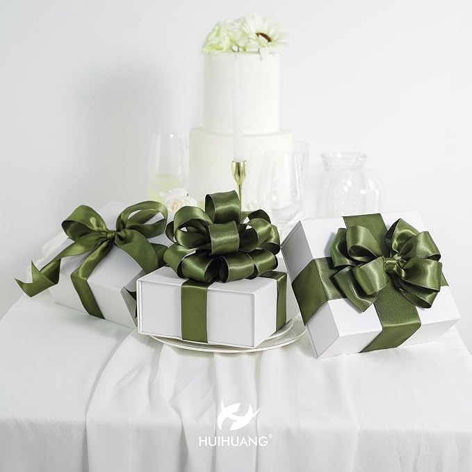 HUIHUANG Moss Green Satin Wired Ribbon 2.5 inch Moss Wire Edge Ribbon - Image 7