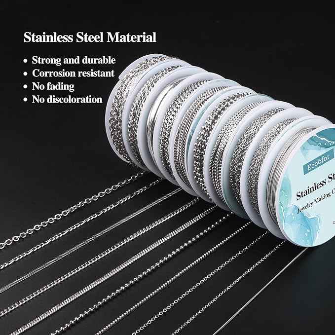 Ecoofor Necklace Chains for Jewelry Making, 82 Feet 10 Rolls Stainless Steel - Image 4
