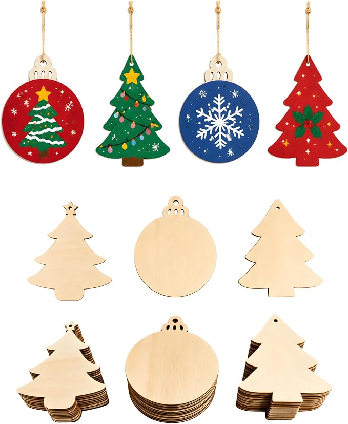 Blank Wooden Christmas Tree Ornaments, DIY Unfinished Wood Craft Decor | by Unknown