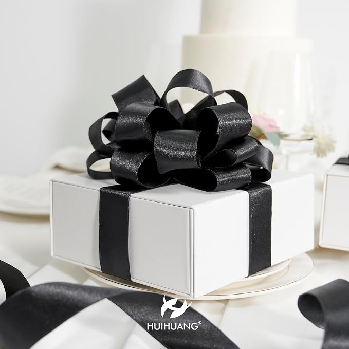 HUIHUANG Black Satin Wired Ribbon 1-1/2 inch Double-Faced Satin Wire Edge Ribbon - Image 4
