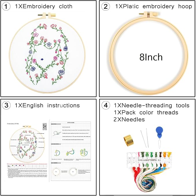 Woman Flowers Embroidery Kits for Beginners Adults, Floral Hand Embroidery - Image 5