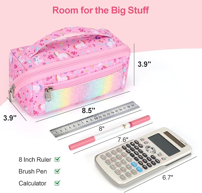 Large Pencil Case for Girls, Aesthetic Pencil Pouch for School, Wide Opening - Image 3