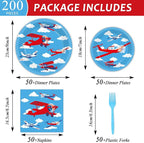Qyeahkj 50 Guests Airplane Plates and Napkins Party Supplies Plane Party - Image 2