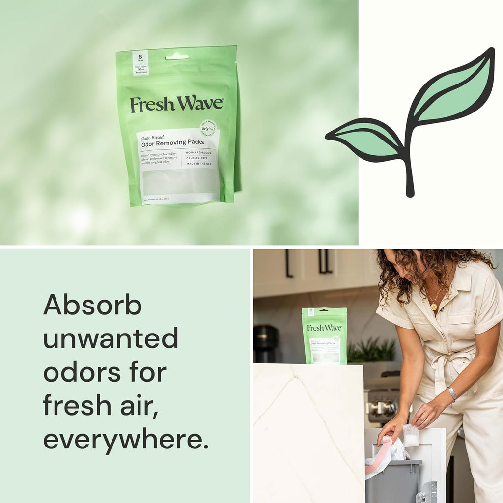 Fresh Wave Odor Eliminating & Deodorizing Packs, Bag of 6 - Safer Odor Relief for Small Spaces, Natural Plant-Based Odor Eliminator, Odor Absorbers for Home