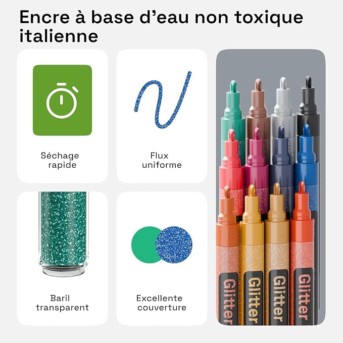 ARTISTRO 12 Glitter Paint Pens for Glass Marking, Rock Painting, Scrapbooking - Image 5