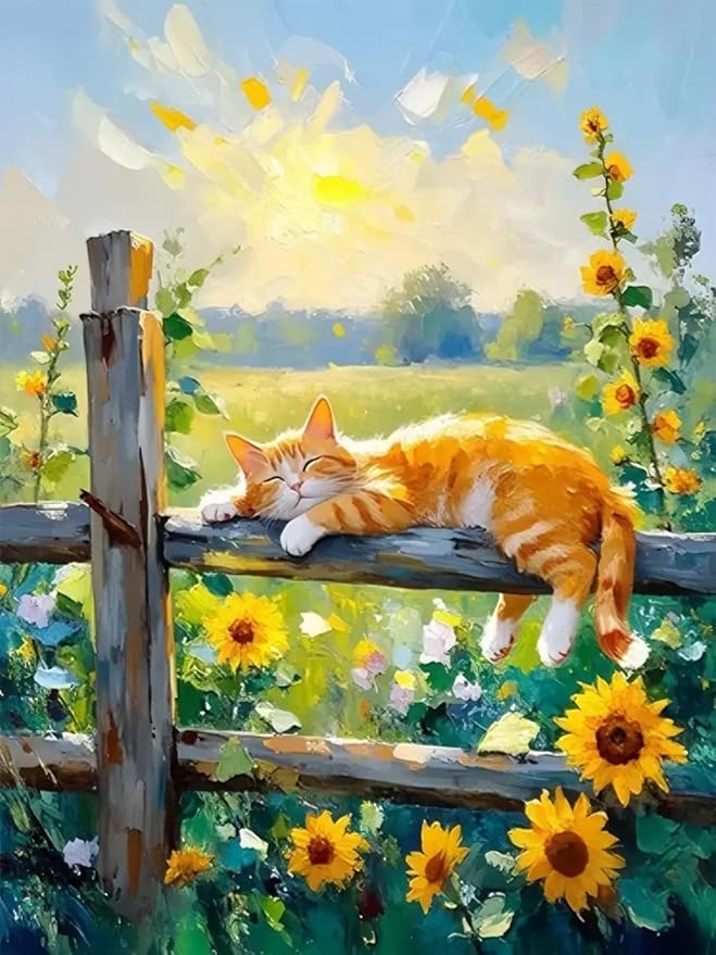 MBNTJHT Cat Stamped Cross Stitch Kits, Cat Sleeping on Fence Cross Stitch by MBNTJHT