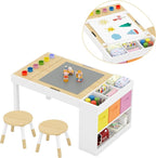 Kids Art Table and 2 Chairs Set, Wooden Craft Desk - Image 9