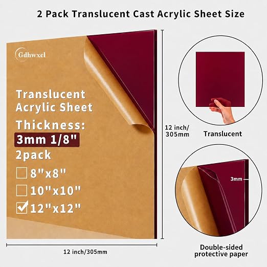 1/8 Thick 12 x 12 inch Translucent Acrylic Sheets - Image 2