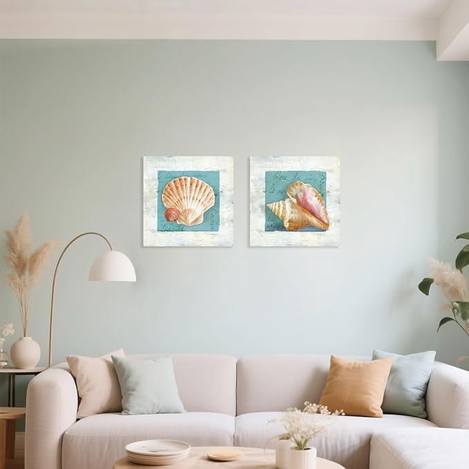 Seashell Wall Art Teal Ocean Theme Canvas Prints Bathroom Wall Decor Nautical - Image 6