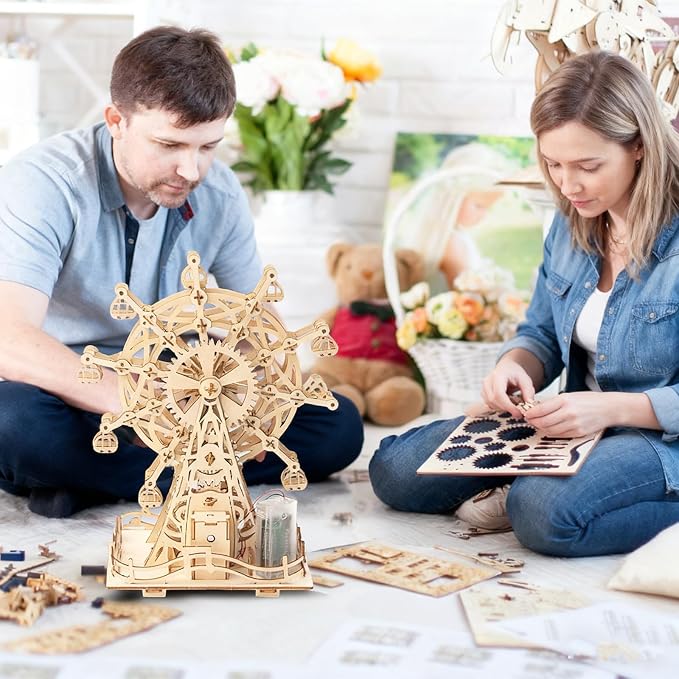 Solar 3D Wooden Puzzles for Adults Birthday Gifts Wood Ferris Wheel DIY Model - Image 4