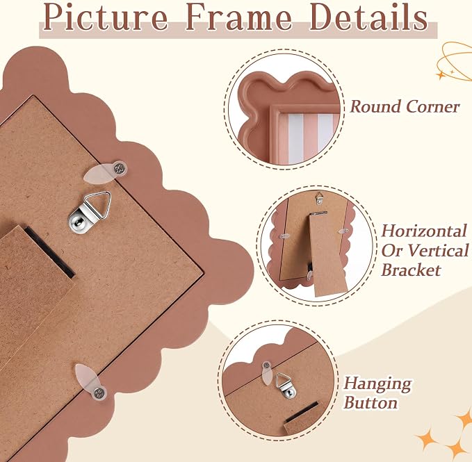 AceOrbit 4x6 Inches Khaki Flower Wavy Scalloped Picture Frame Cute Wavy Edge - Image 3