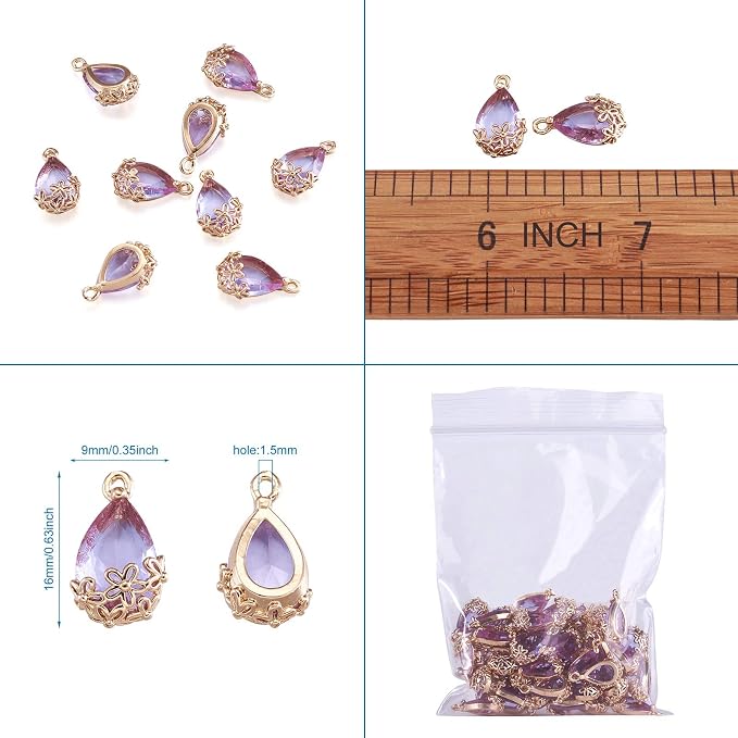 FASHEWELRY 50Pcs Faceted Transparent Glass Teardrop Pendants Crystal Glass - Image 3