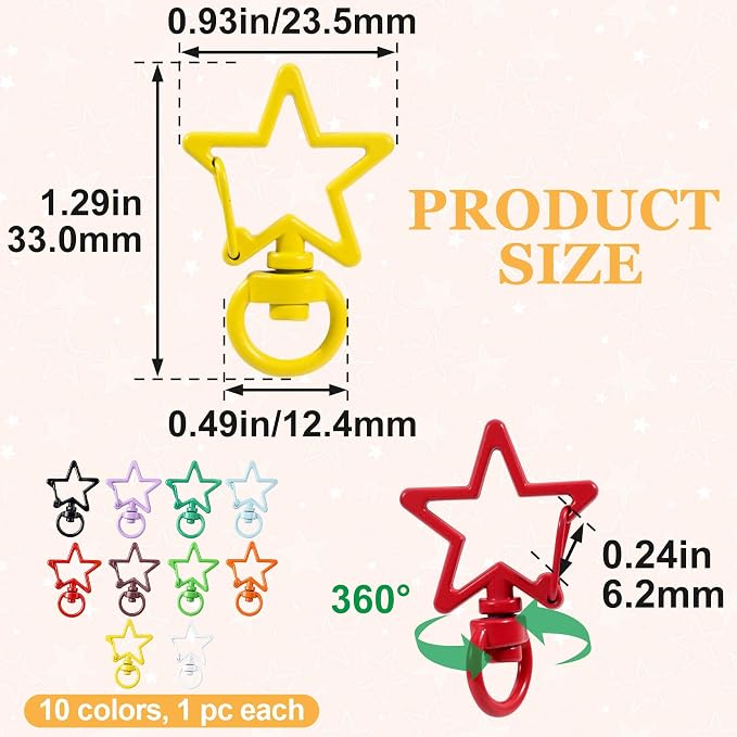 10 PCS Star Swivel Keychain Clasps, Colorful Swivel Lobster Clasp | Alloy Heavy - Image 2