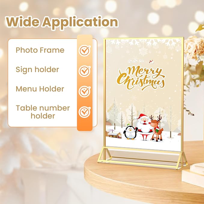 6 Pack Acrylic Sign Holder 5X7 Double-Sided Gold Frames | Gold Picture Frames - Image 7