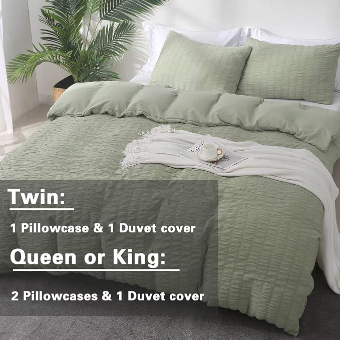 AveLom Green Duvet Cover Queen, 3 Pieces, Seersucker Tripe Soft Washed - Image 6