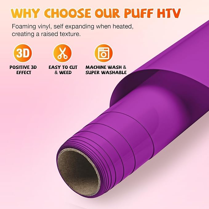 VinylRus Puff Vinyl Heat Transfer -12” x 6ft Purple Puffy 3D Iron on Vinyl - Image 4