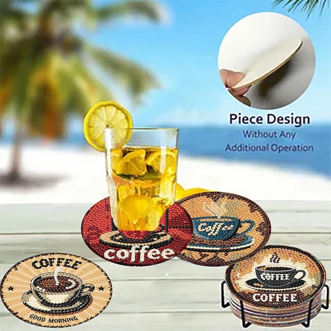 8 Pack Diamond Art Coasters, Coffee Retro Diamond Painting Coasters Kits | - Image 4