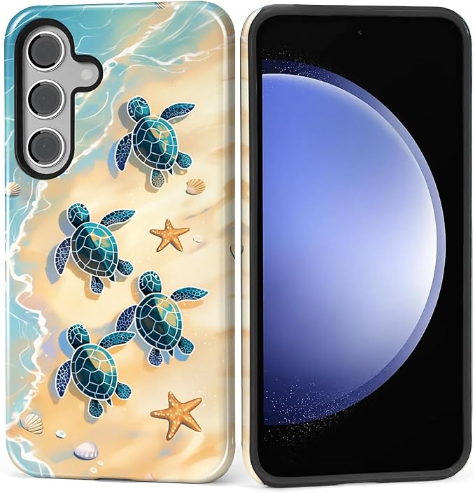 for Samsung Galaxy S25 Case, Sea Turtle Beach Pattern Glossy 2 in 1 Shockproof - Image 2