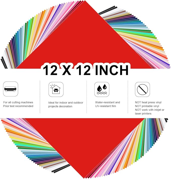 TECKWRAP 50 Pack 12" x 12" Permanent Adhesive Vinyl Sheets 48 Assorted Colors - Image 2