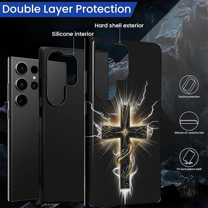 for Samsung Galaxy S24 Ultra Case, Cool Cross Pattern Glossy 2 in 1 Shockproof - Image 3