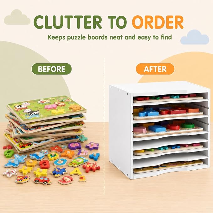 Ripeng 2 Pack 7-Tier Bamboo Puzzle Holder Rack, Adjustable Storage Organizer - Image 6