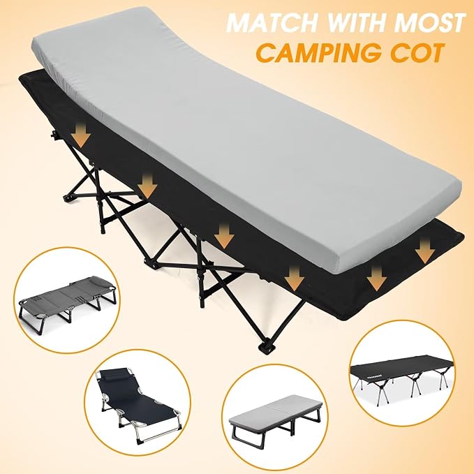CYMULA Camping Cot Mattress 2in Memory Foam Sleeping Pad, Soft Warm Non-Slip - Image 3