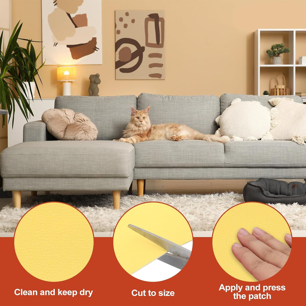 PATIKIL Leather Patches Tape for Furniture, 6.3 x 61 Inch Self Adhesive Vinyl Leather Repair Kit Cover Sheet for Couch, Sofa, Car Seats, Office Chair, Rice Apricot