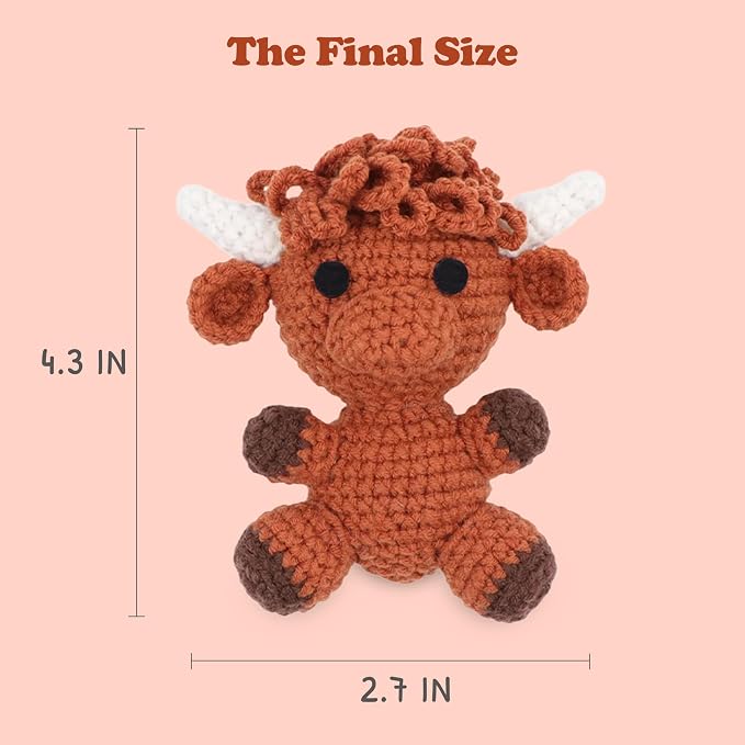 HOUSE CREATIVITY Crochet Kit for Beginners, Make a Highland Cow, Amigurumi - Image 3