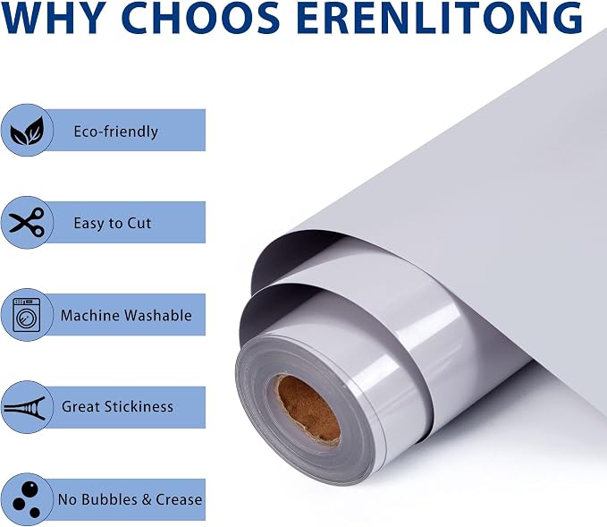 RENLITONG Grey Iron on Vinyl 12Inch by 20ft Roll Heat Transfer Vinyl - Image 2