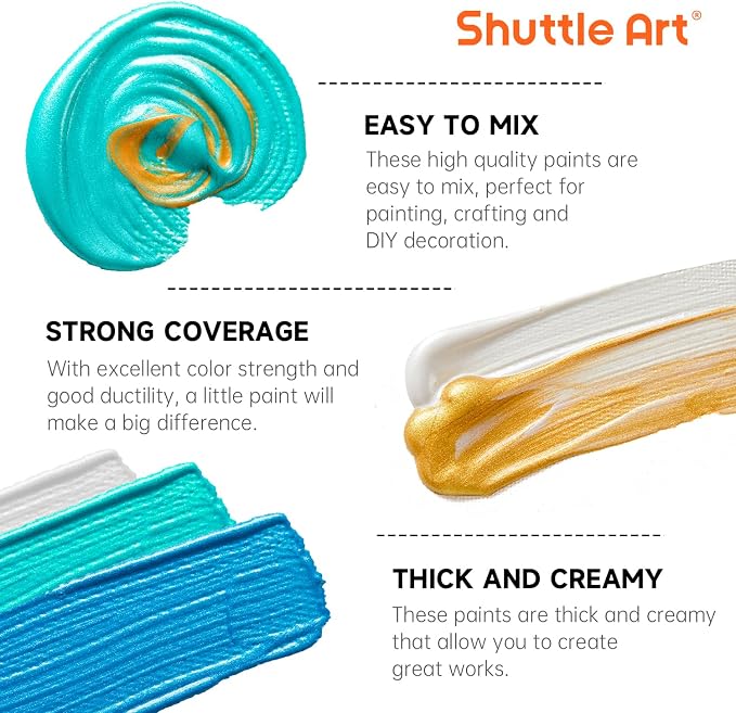 Shuttle Art 30 Colors Metallic Acrylic Paint, Artist Grade Metallic Paint in - Image 5