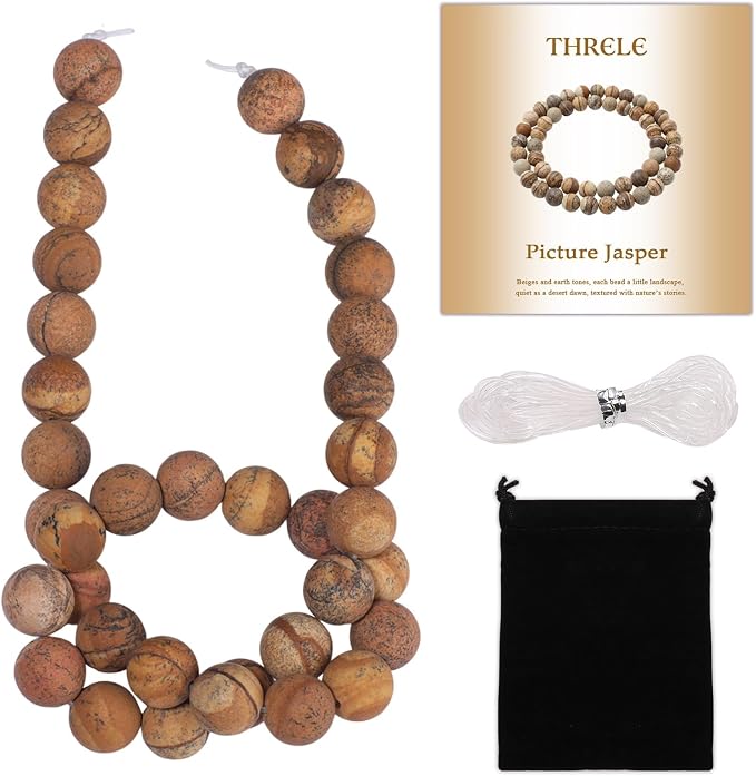 10mm Matte Picture Jasper Bead, 15-Inch Matte Round Loose Stone Beads by THRELE