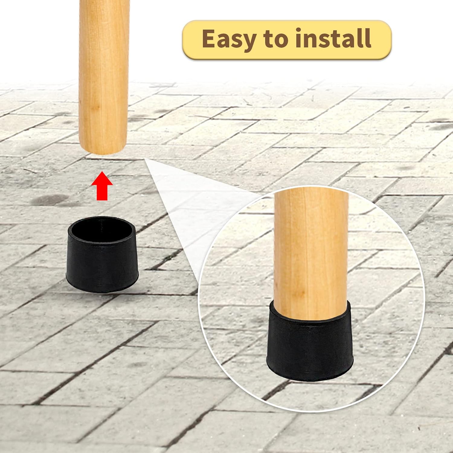 Flyshop Furniture Table Covers Non-Slip Heavy Duty Rubber Leg Tips Chair Leg Caps Floor Protectors Round Black 4PCS Size 38mm, 1-1/2"