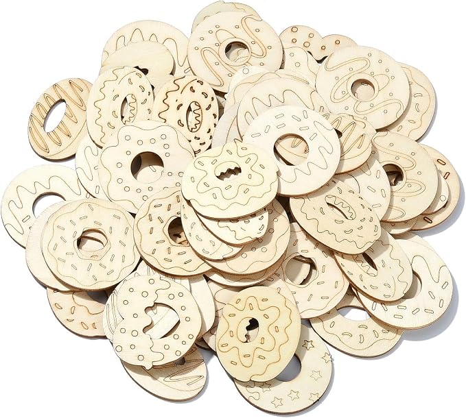 100 Pcs Unfinished Wood Cutouts Donut Wooden Shapes Dessert Wood Crafts - Image 8