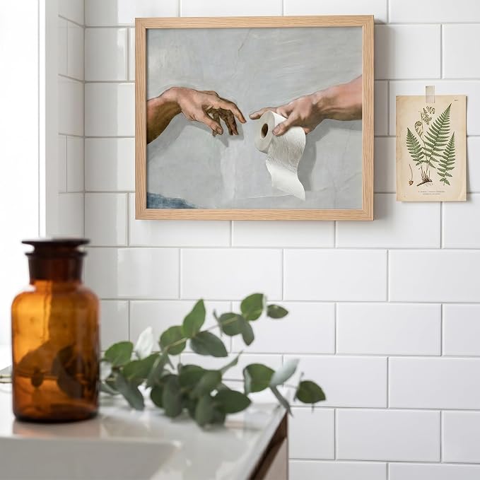 Funny Bathroom Wall Art, The Creation of Adam Toilet Paper Canvas Print - Image 3