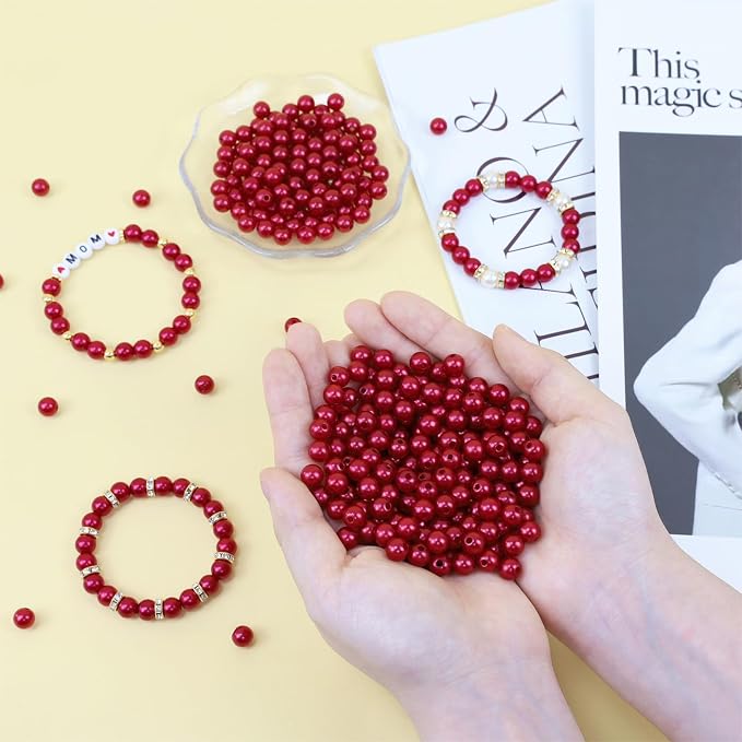 DUQGUHO Red Pearl Beads for Crafts 6mm Plastic Pearl Beads - Image 5
