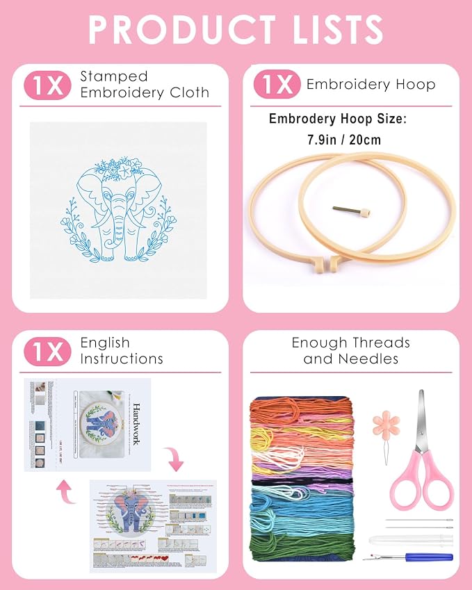 TINDTOP Embroidery Kit for Beginners Adult, Elephant Embroidery Kit for - Image 2