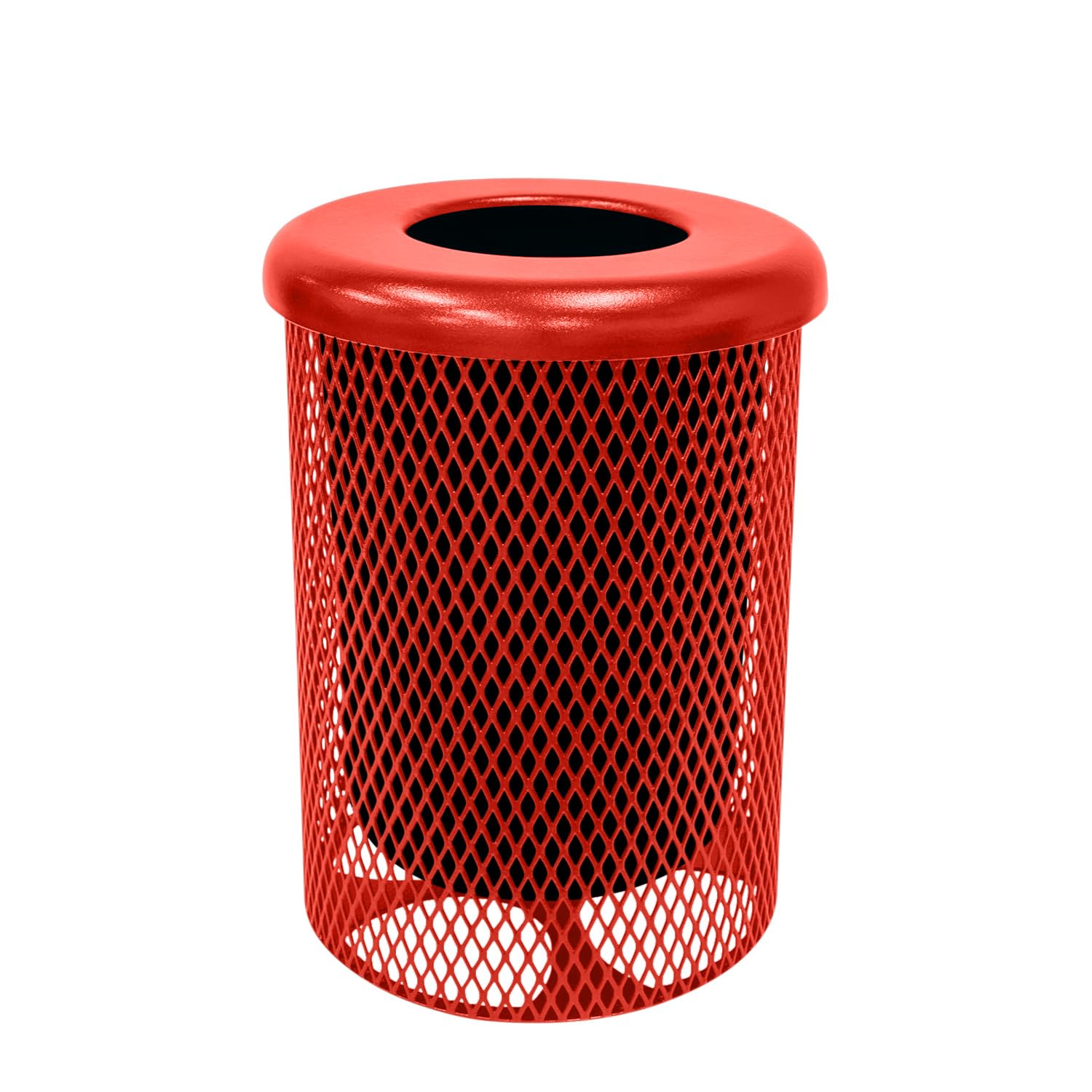 COATEDOUTDOORFURNITURE RFT-RED Heavy Duty 32 Gallon Round Trash Receptacle, Liner Included, Red with Flat Top Lid, Made in America