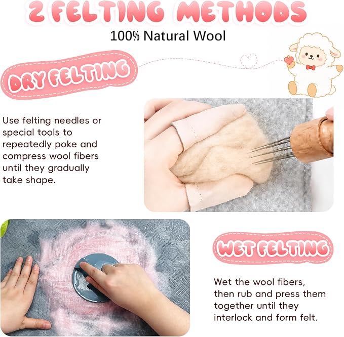 3.53oz Wool Roving: Needle Felting Wool White Roving Wool Felting Supplies Pure - Image 6