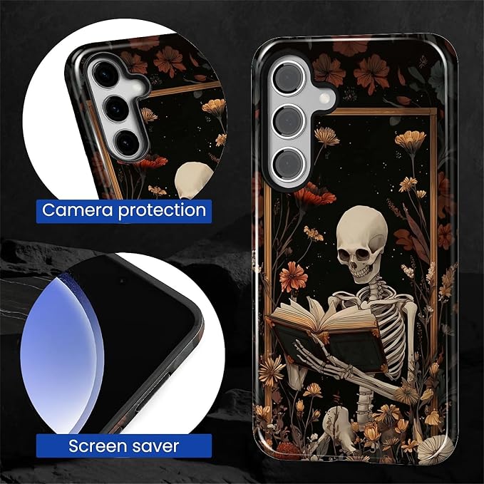 Case for Samsung Galaxy S26 Plus Case, Skeleton Reader Goth Floral Design- - Image 2