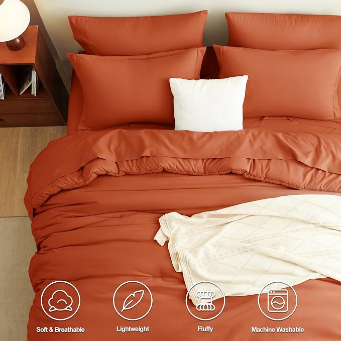 CozyLux Twin XL Comforter Set Burnt Orange, 5 Pieces Bed in a Bag Twin Extra - Image 2