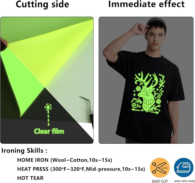 HTVVETUR Glow in The Dark HTV Heat Transfer Vinyl Roll 12 Inch by 5 Feet Iron - Image 5