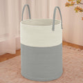 Large Woven Laundry Basket Hamper,100L Cotton Rope Storage Bin for Blankets,Toys and Clothes,Decorative Tall Nursery Hamper for Living Room,Baby Nursery,Bathroom and Bedroom,White and Grey